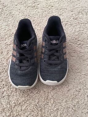 adidas toddler Black Sneakers with Pink Stripes